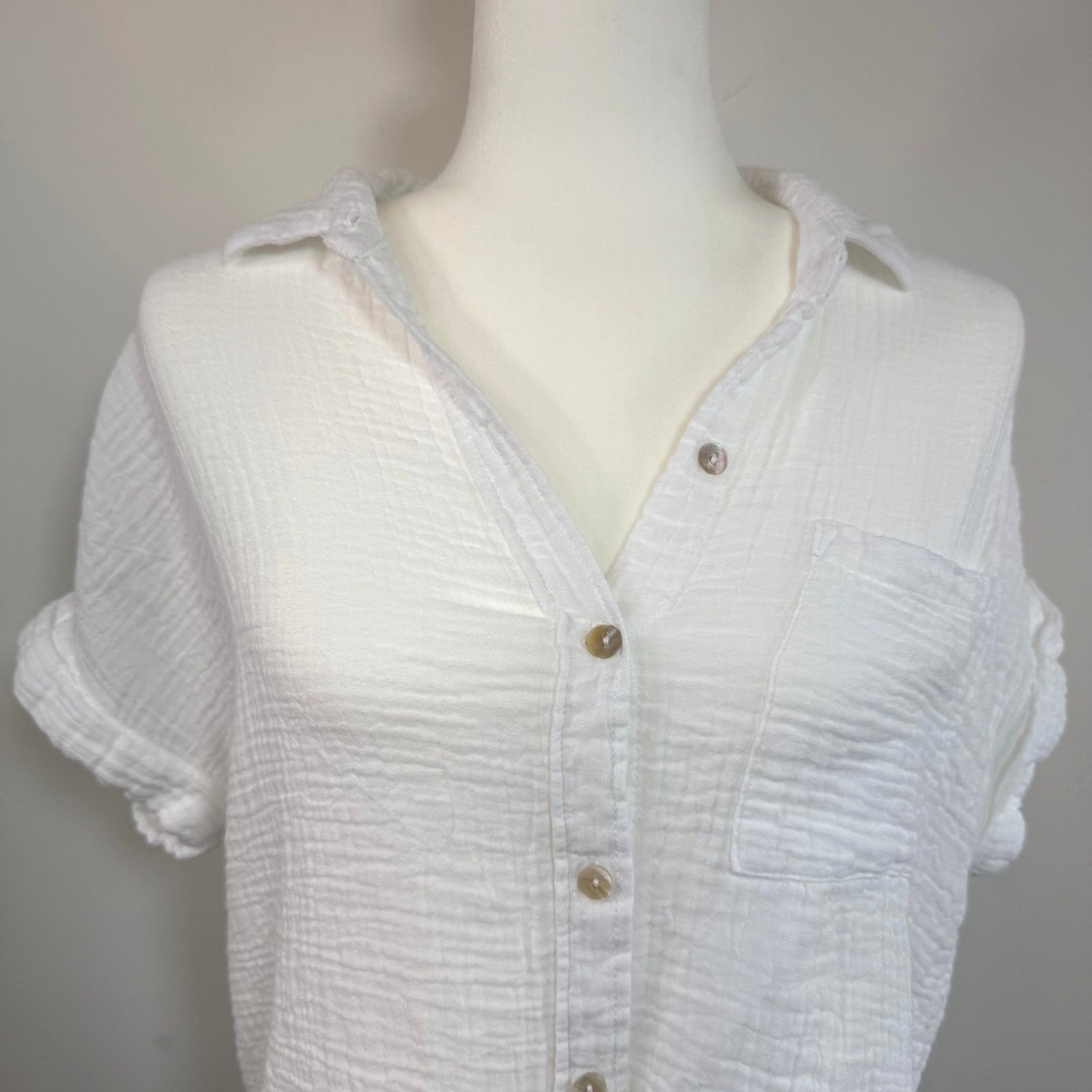 Lola River Cotton Gauze Button Up Shirt White Medium Coastal Beach Minimalist - Picture 3 of 14